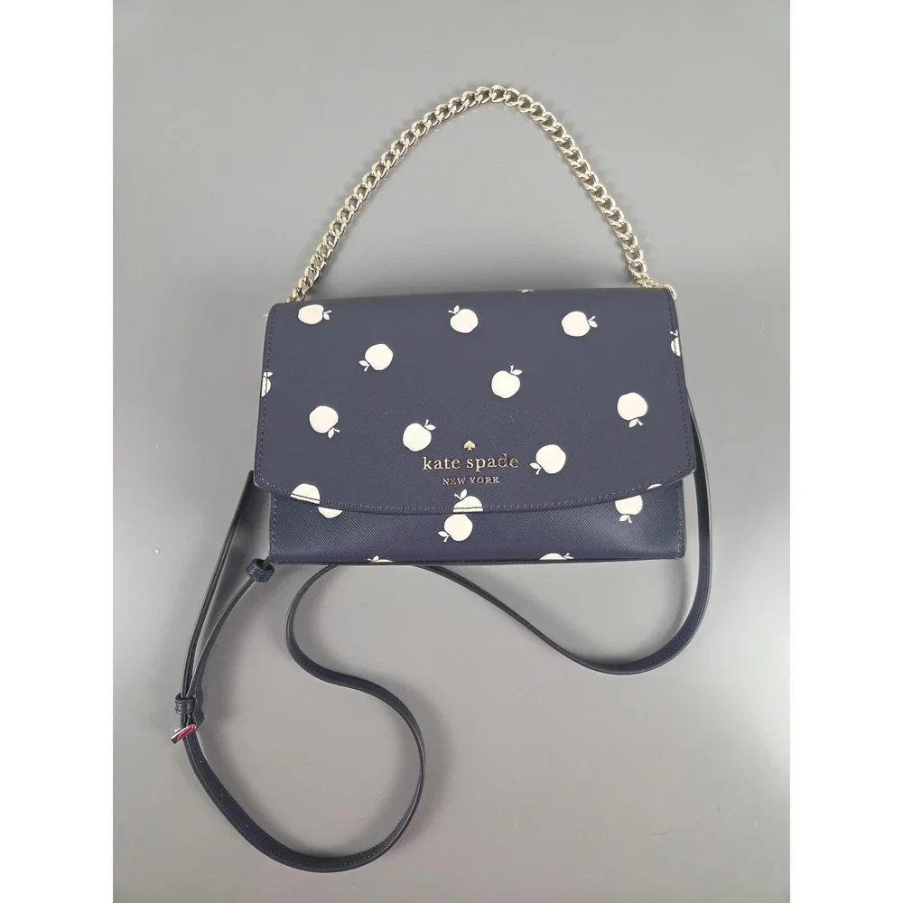 Kate Spade Carson Convertible Crossbody Orchard Toss Navy Apple Print WKR00523